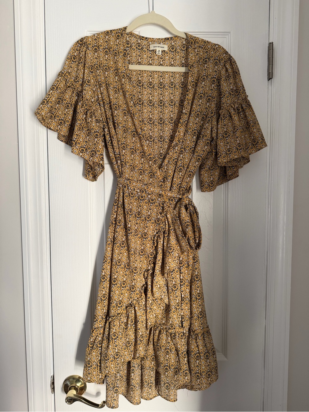 Max Studio Mustard Floral Wrap Dress